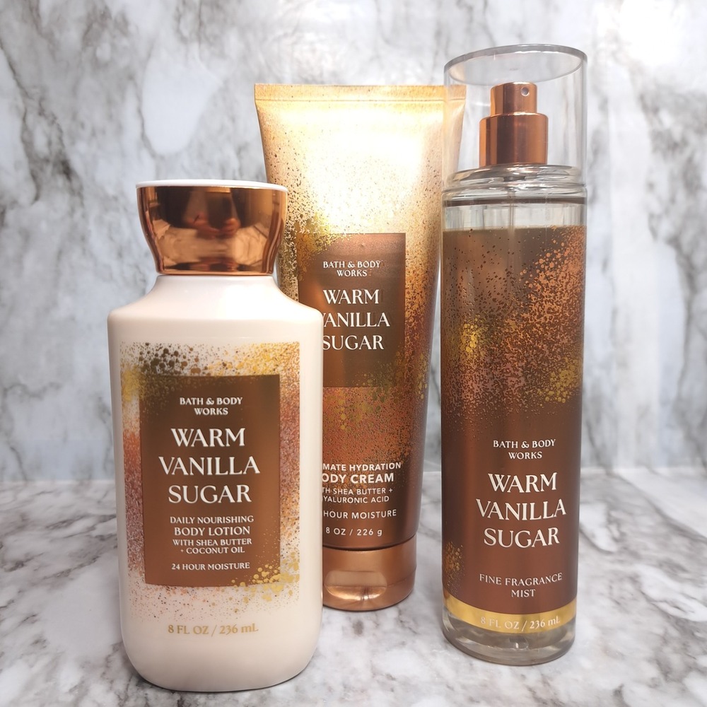 BATH AND BODY WORKS 3 Warm Vanilla Sugar Body Cream,Body Lotion & Fragrance Mist